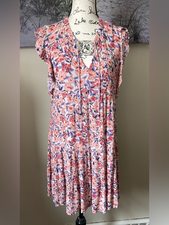 Knox Rose Dresses & Skirts - Knox Rose boho floral ruffled peach/blue mini babydoll dress, size medium